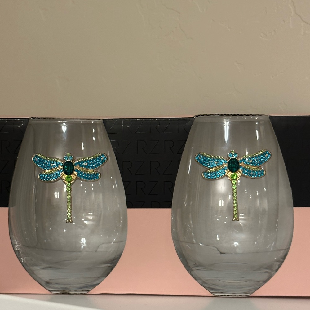 Rachel Zoe Turquoise rhinestone dragonfly wine glasses spring wedding